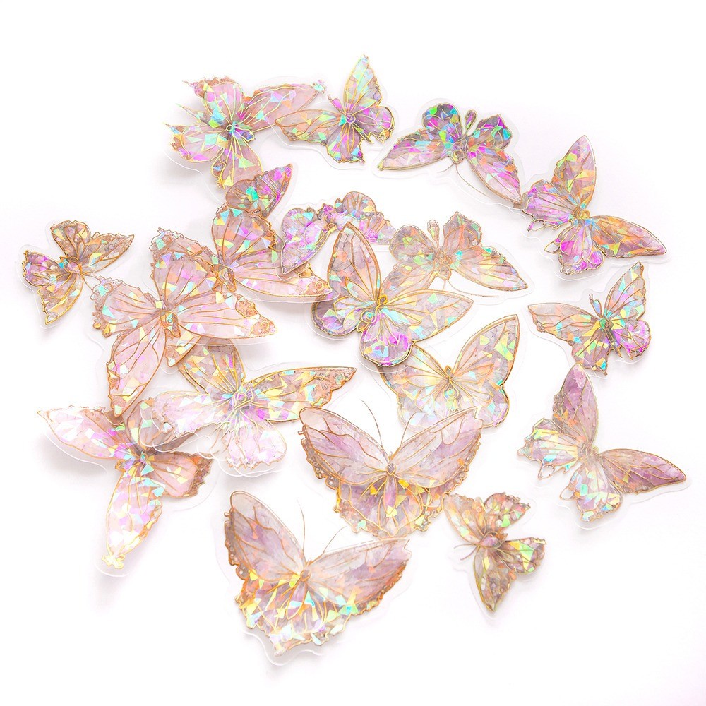 Glitter foil stickers Butterflies - DpCraft - Crystal Pink 20 pcs.