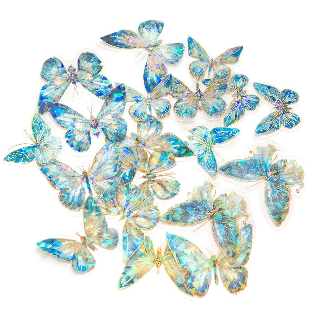Glitter foil stickers Butterflies - DpCraft - Blue Stardust 20 pcs.