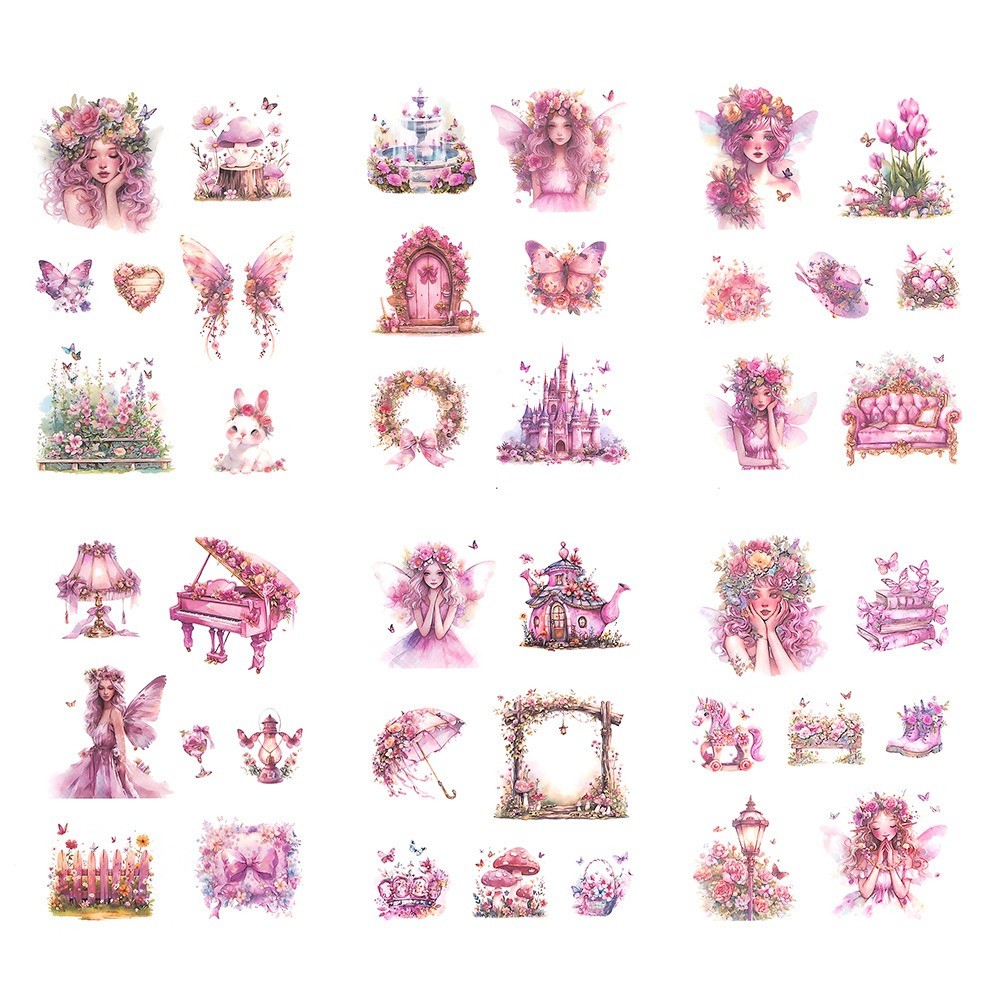 Glitter foil stickers Fairies - DpCraft - Pink 6 sheets