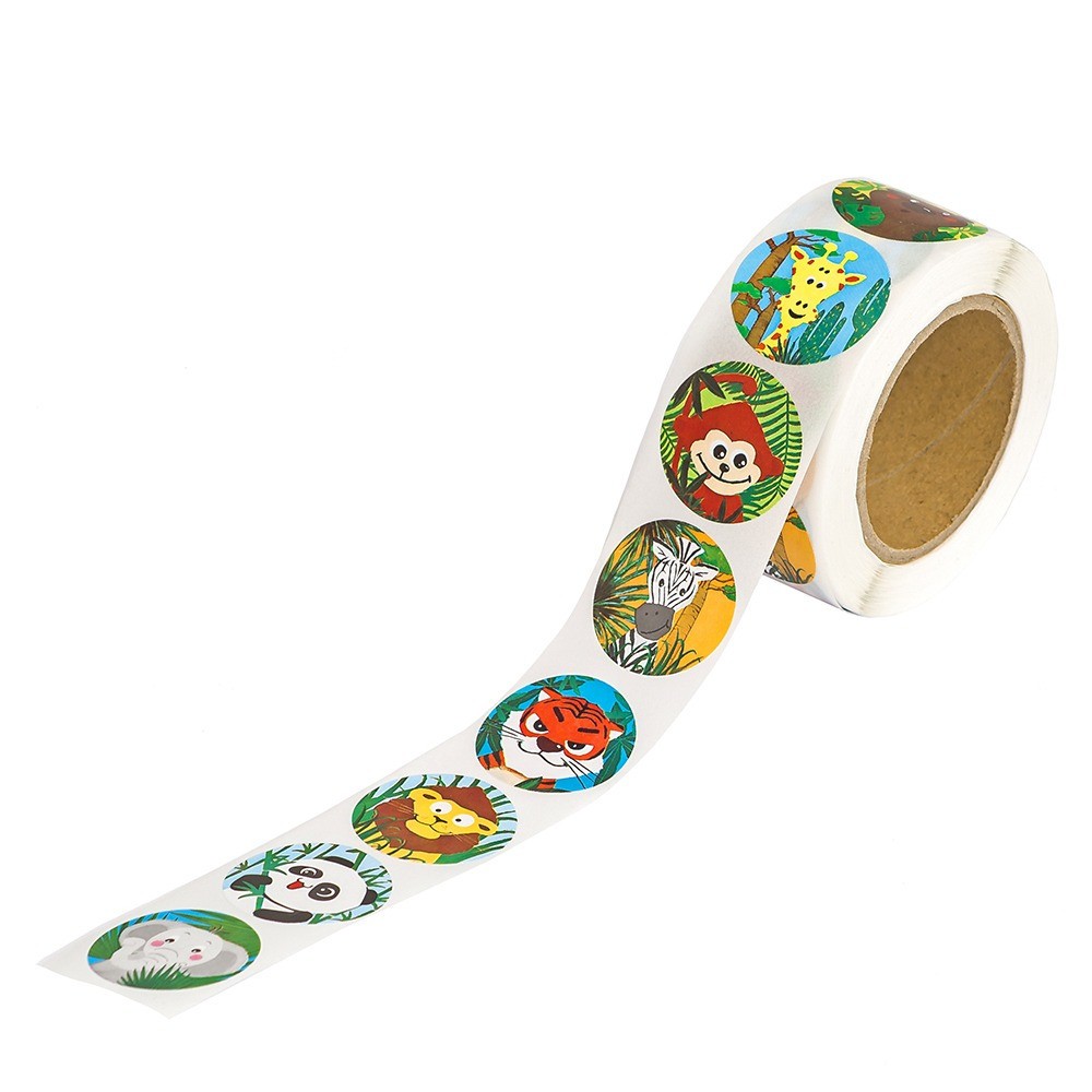 Naklejki motywacyjne na rolce Zwierzątka dżungla - DpCraft - 2,5 cm 500 szt.