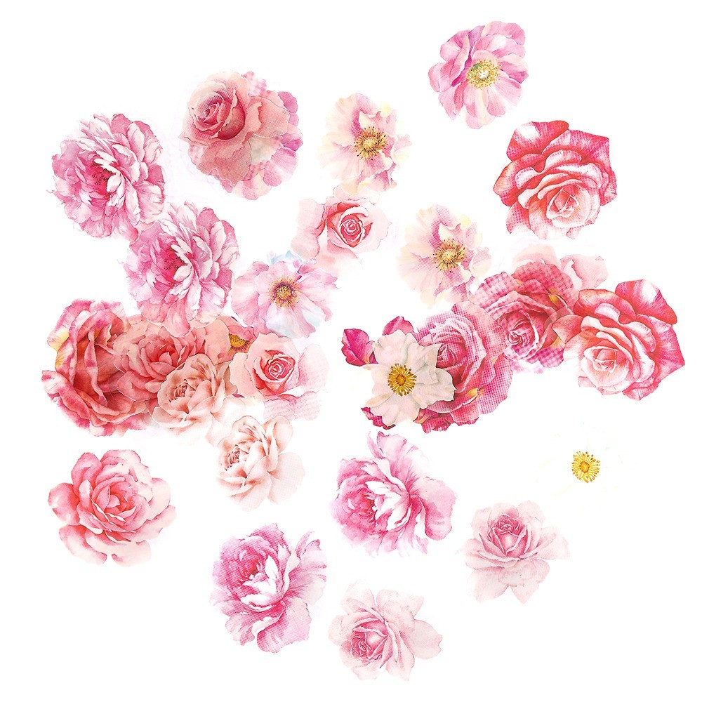Foil stickers Flowers - DpCraft - Romantic Pink 30 pcs.