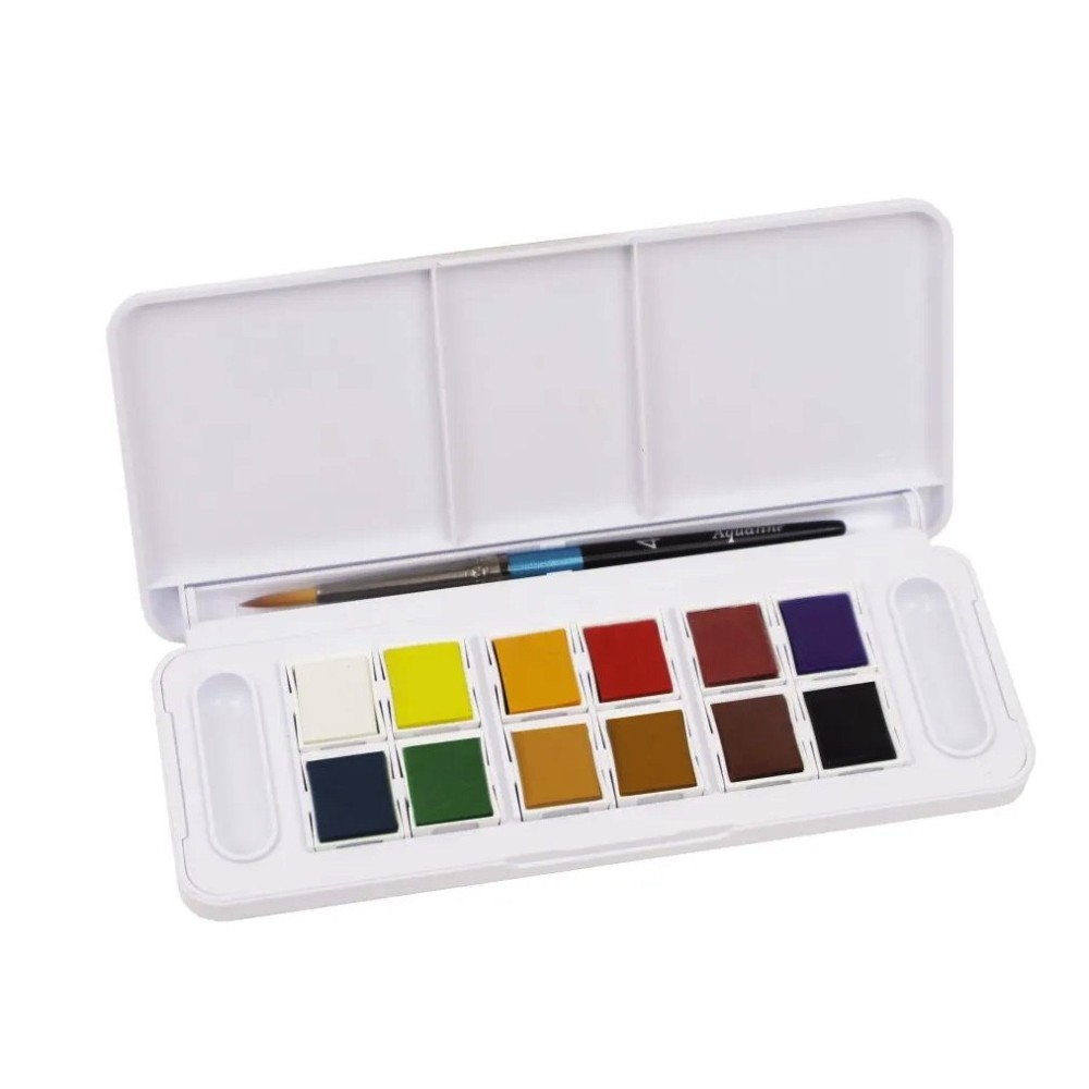 Set of Aquafine Travel watercolor paints in half pans - Daler Rowney - 12 pcs.