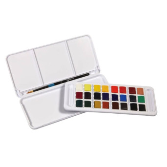Zestaw akwareli Aquafine Travel w półkostkach - Daler Rowney - 24 szt.