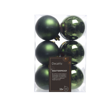 Shatterproof baubles - bottle green 6 cm 12 pcs.