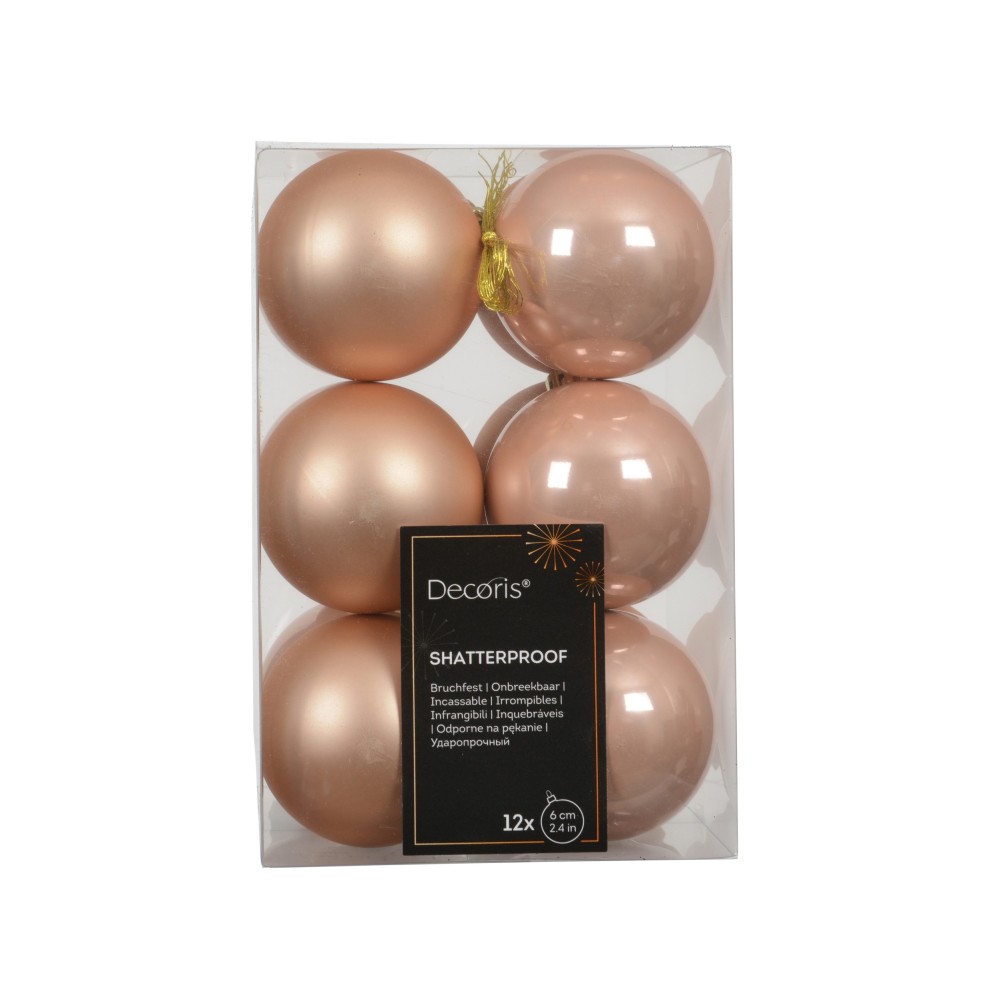 Bombki choinkowe nietłukące - brzoskwiniowe 6 cm 12 szt.