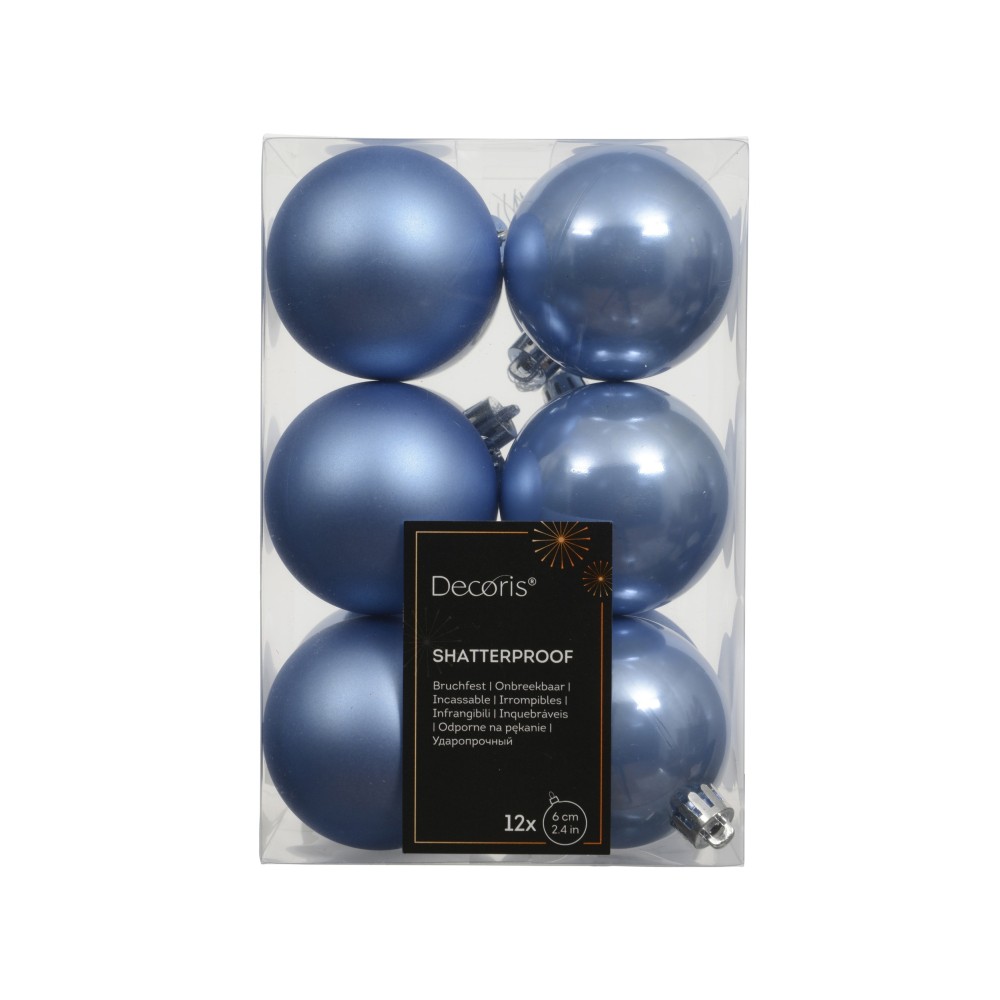 Bombki choinkowe nietłukące - niebieskie 6 cm 12 szt.