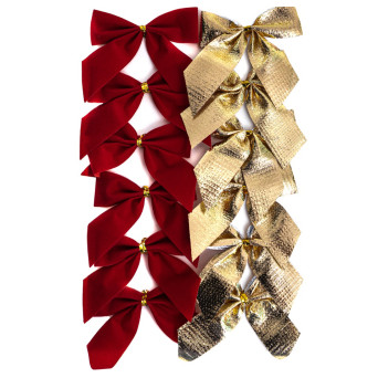 Decorative bows - DpCraft - gold and red 12 pcs.