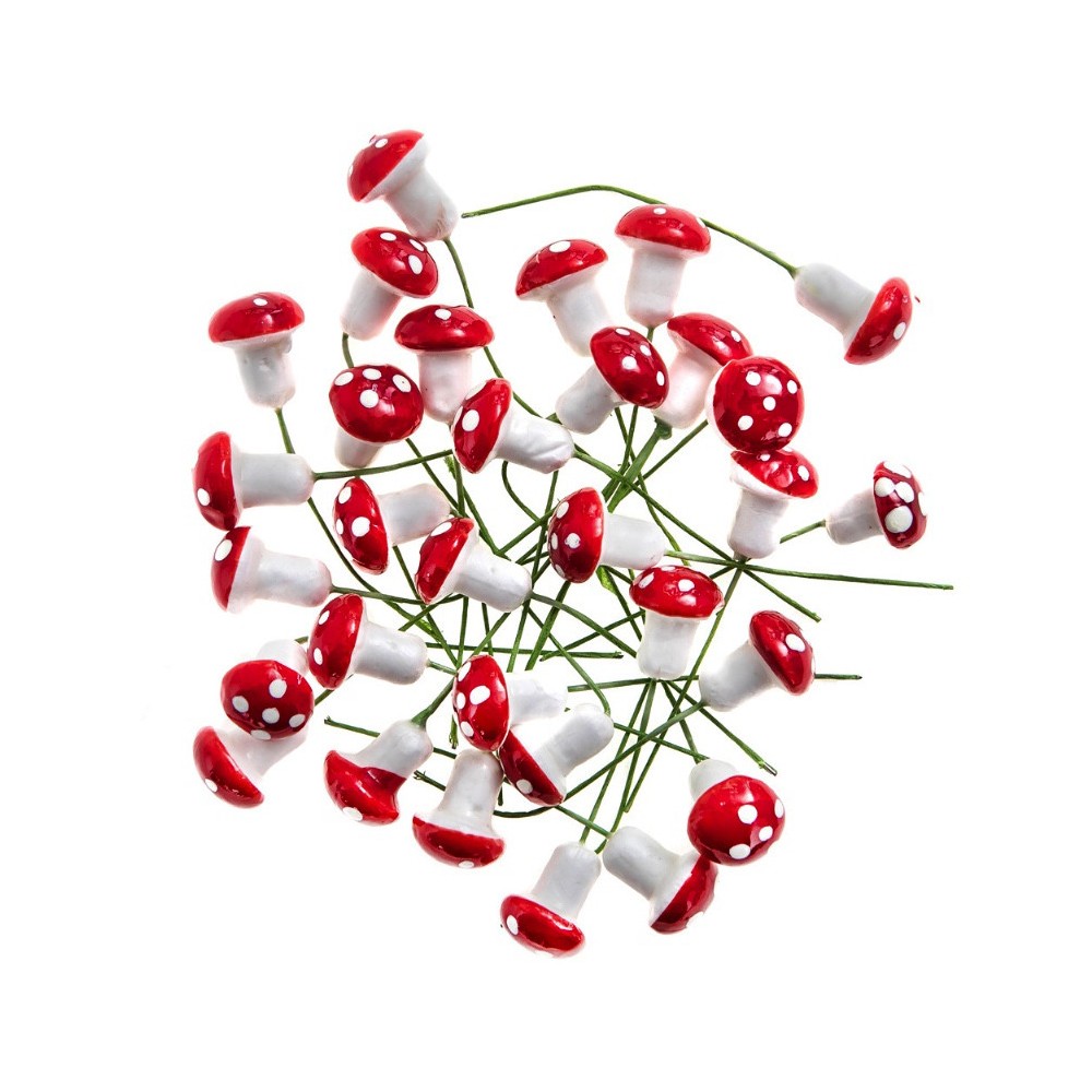 Mushrooms on wires - DpCraft - red 30 pcs.