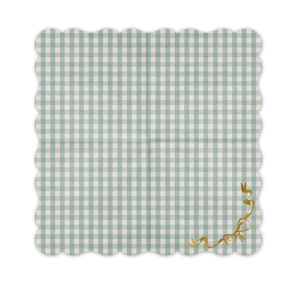 Paper napkins Check with bow - green 12 pcs.