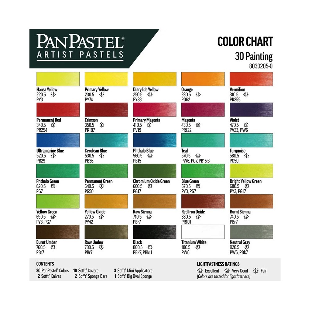 Zestaw suchych pasteli PanPastel Pure Colors - 30 kolorów