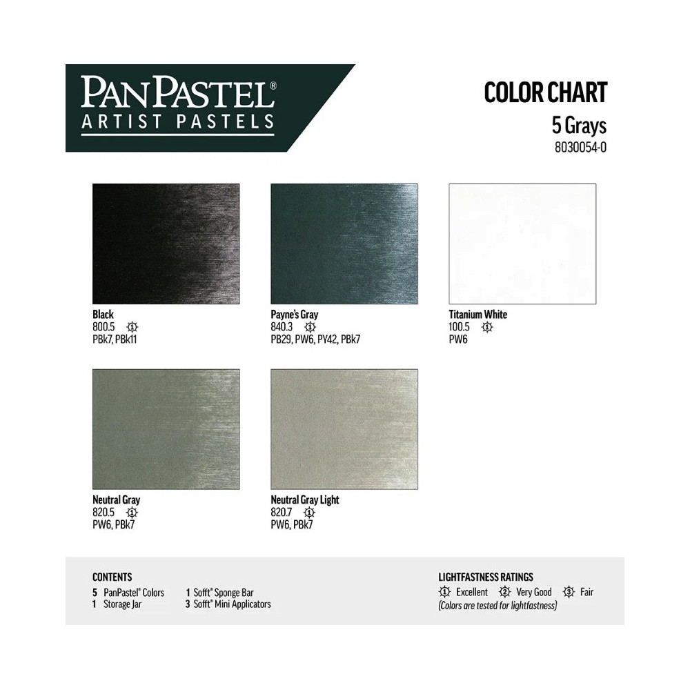 Zestaw suchych pasteli PanPastel Grays - 5 kolorów