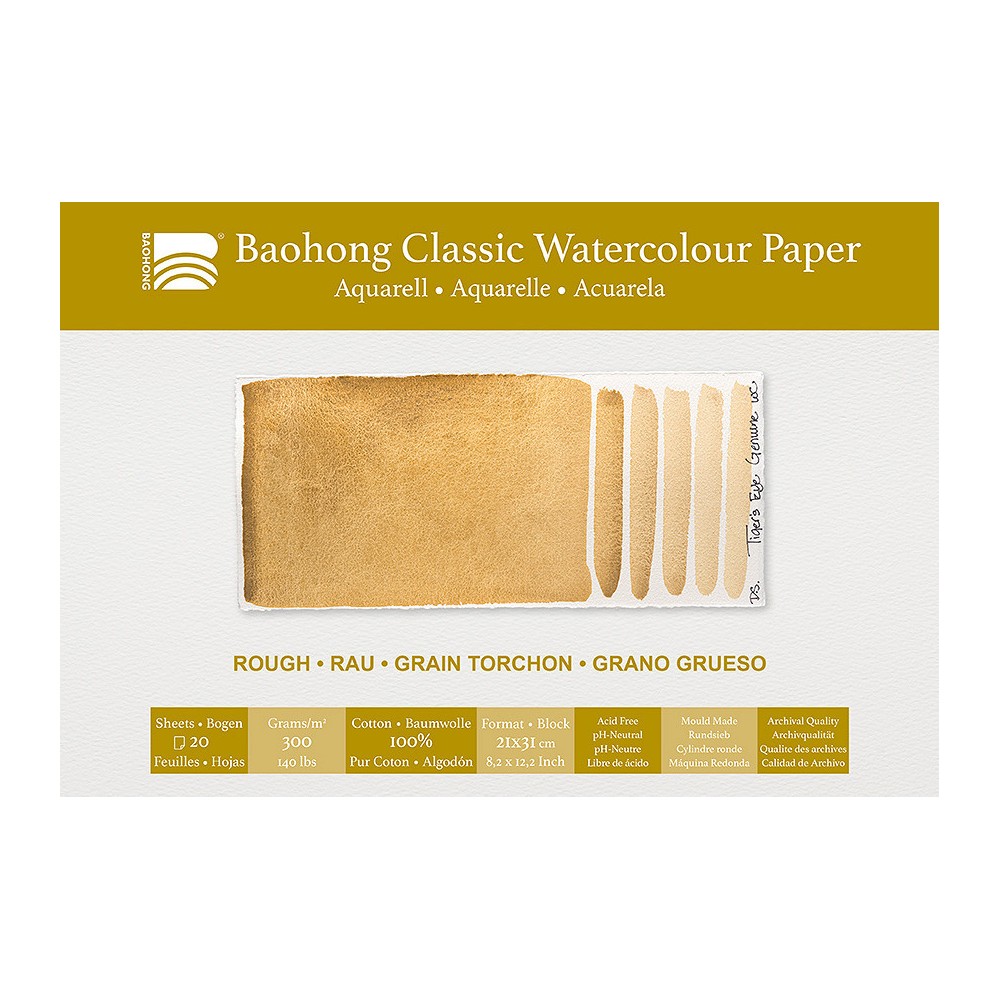 Classic Watercolour paper pad 21 x 31 cm - Baohong - rough 300 g 20 sheets