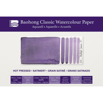 Classic Watercolour paper pad 21 x 31 cm - Baohong - hot pressed 300 g 20 sheets