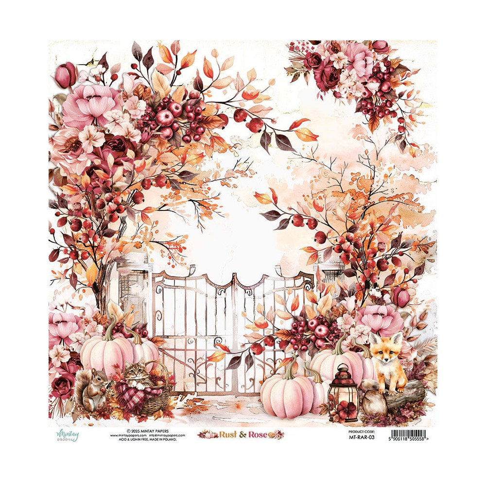 Papier do scrapbookingu 30,5 x 30,5 cm - Mintay - Rust & Rose 03