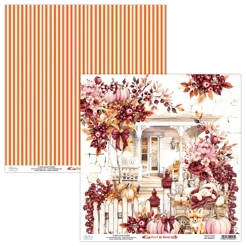 Papier do scrapbookingu 30,5 x 30,5 cm - Mintay - Rust & Rose 01