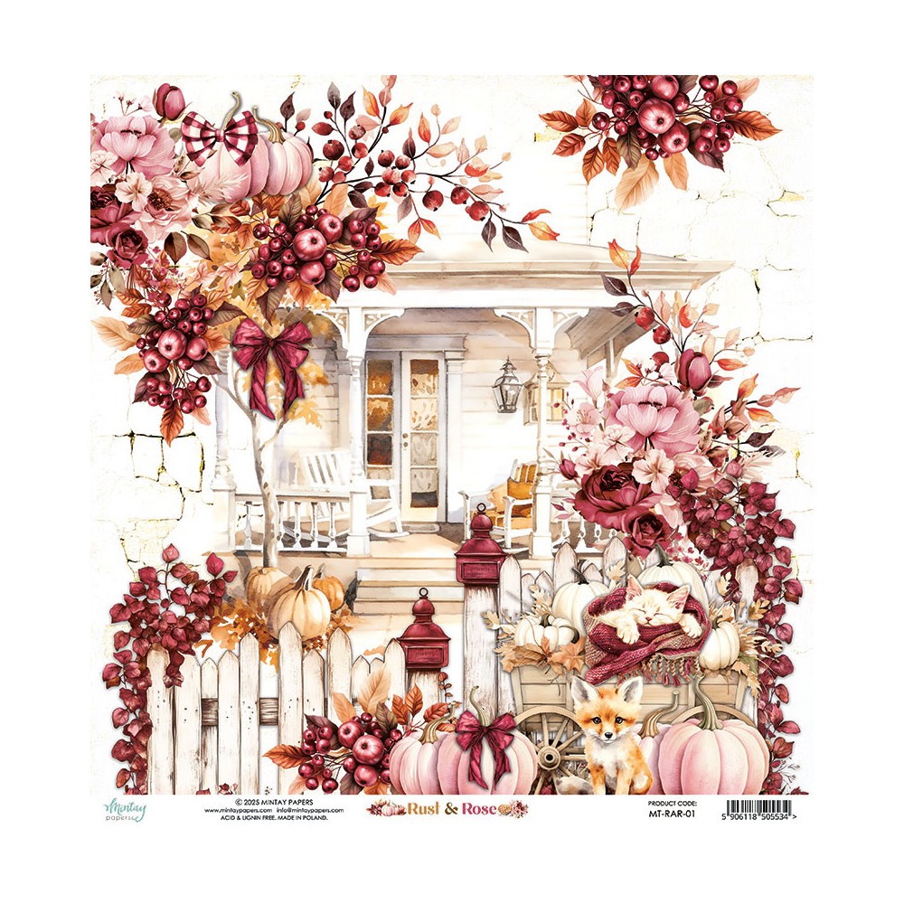 Papier do scrapbookingu 30,5 x 30,5 cm - Mintay - Rust & Rose 01