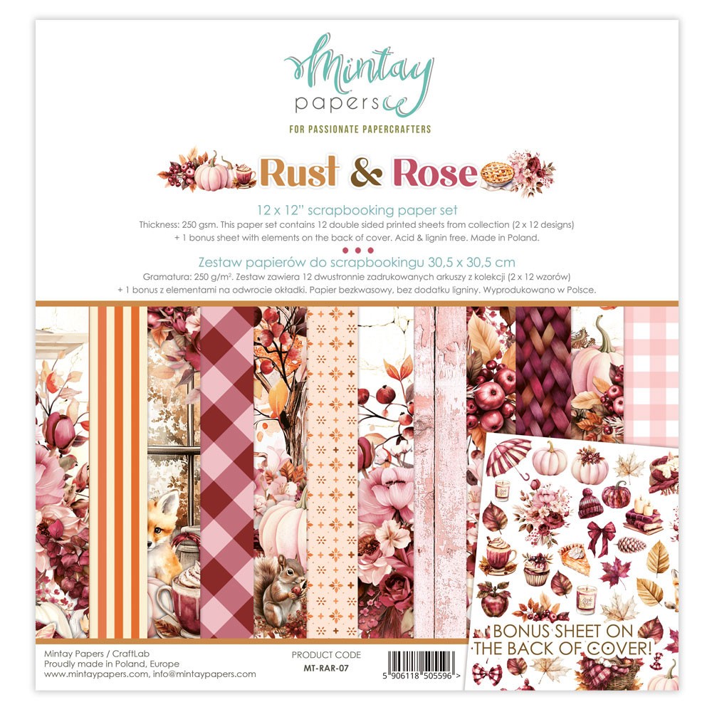 Zestaw papierów do scrapbookingu 30,5 x 30,5 cm - Mintay - Rust & Rose