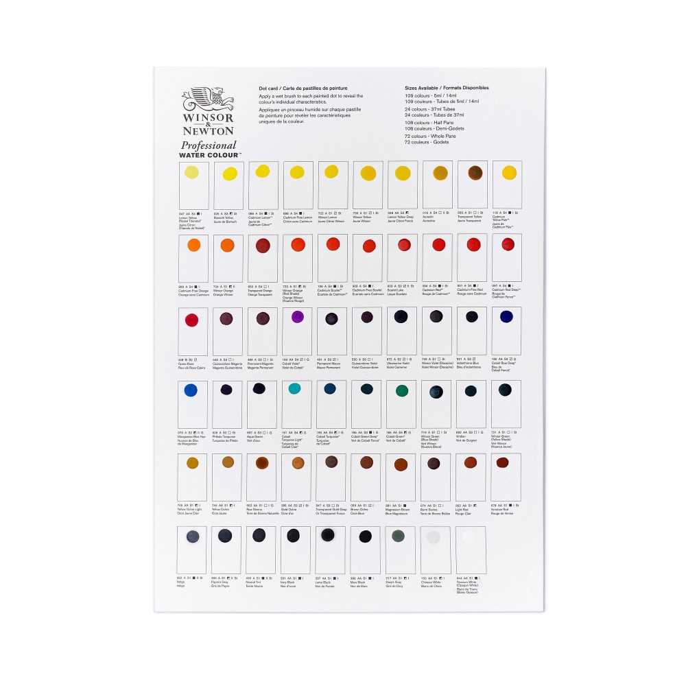 Próbnik farb Dot Card Professional Watercolour - Winsor & Newton - 109 kolorów