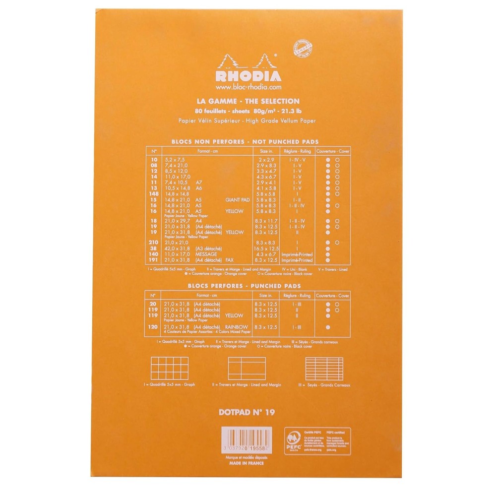 Notes dotPad - Rhodia - w kropki, pomarańczowy, A4+, 80 g, 80 ark.
