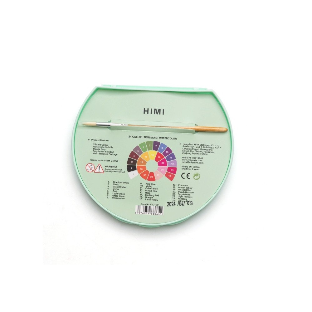 Set of Semi-Moist watercolors - HIMI - Green 24 pcs.