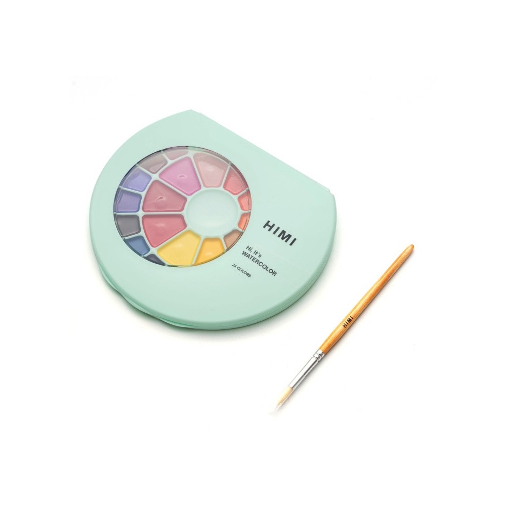 Set of Semi-Moist watercolors - HIMI - Green 24 pcs.