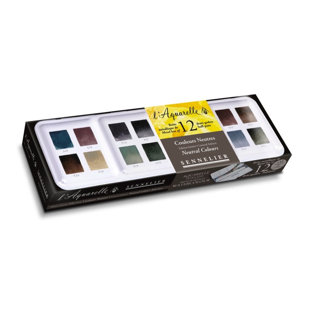 Set of l'Aquarelle watercolor half-pans Neutral - Sennelier - 12 pcs.