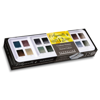 Zestaw akwareli w półkostkach l'Aquarelle Neutral - Sennelier - 12 szt.