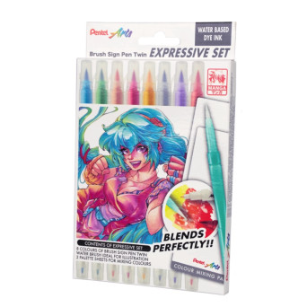 Zestaw pisaków Brush Sign Pen Twin Manga - Pentel - 8 szt.