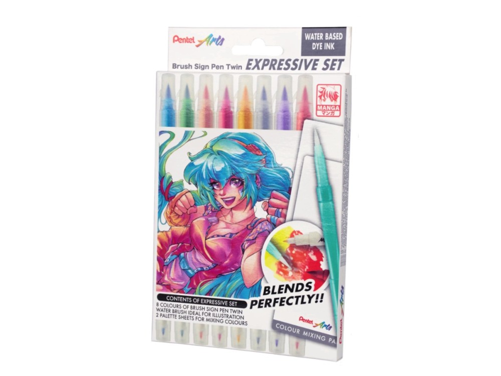 Brush Sign Pen Twin Set Manga - Pentel - 8 pcs.