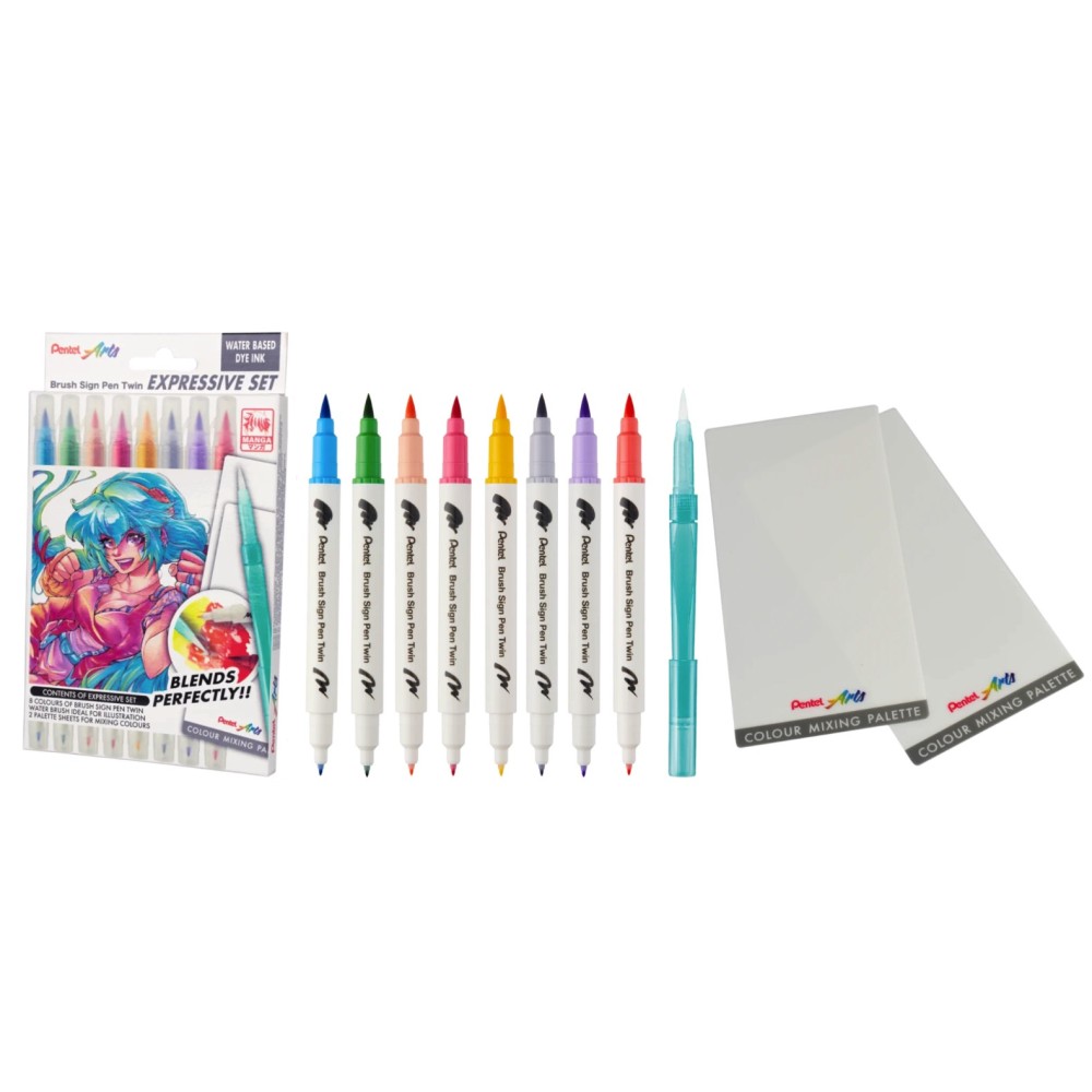 Brush Sign Pen Twin Set Manga - Pentel - 8 pcs.