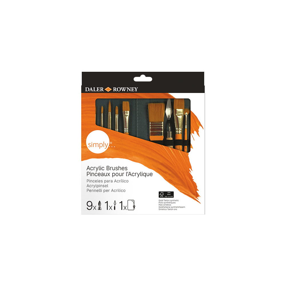 Set of Acrylic Gold Taklon accessories and brushes - Daler Rowney - 10 pcs.