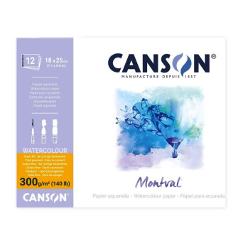 Watercolor drawing pad Montval 18 x 25 cm - Canson - cold press, 300 g, 12 sheets