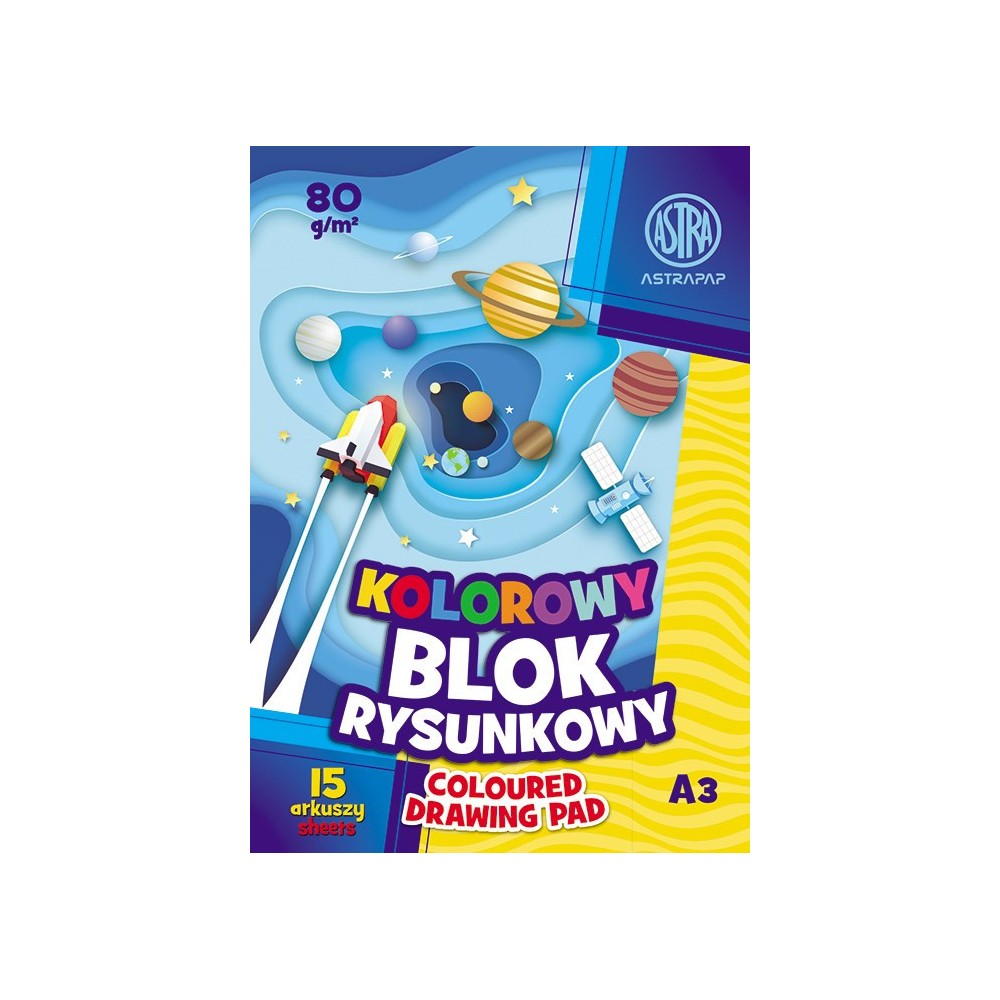 Blok rysunkowy A3 - Astra - kolorowy 80 g/m2 15 ark.