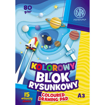 Blok rysunkowy A3 - Astra - kolorowy 80 g/m2 15 ark.