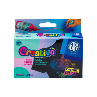 Set of Creativo fabric paints with glitter - Astra - 5 x 20 ml