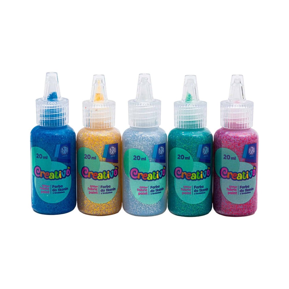 Zestaw farb do tkanin z brokatem Creativo - Astra - 5 x 20 ml
