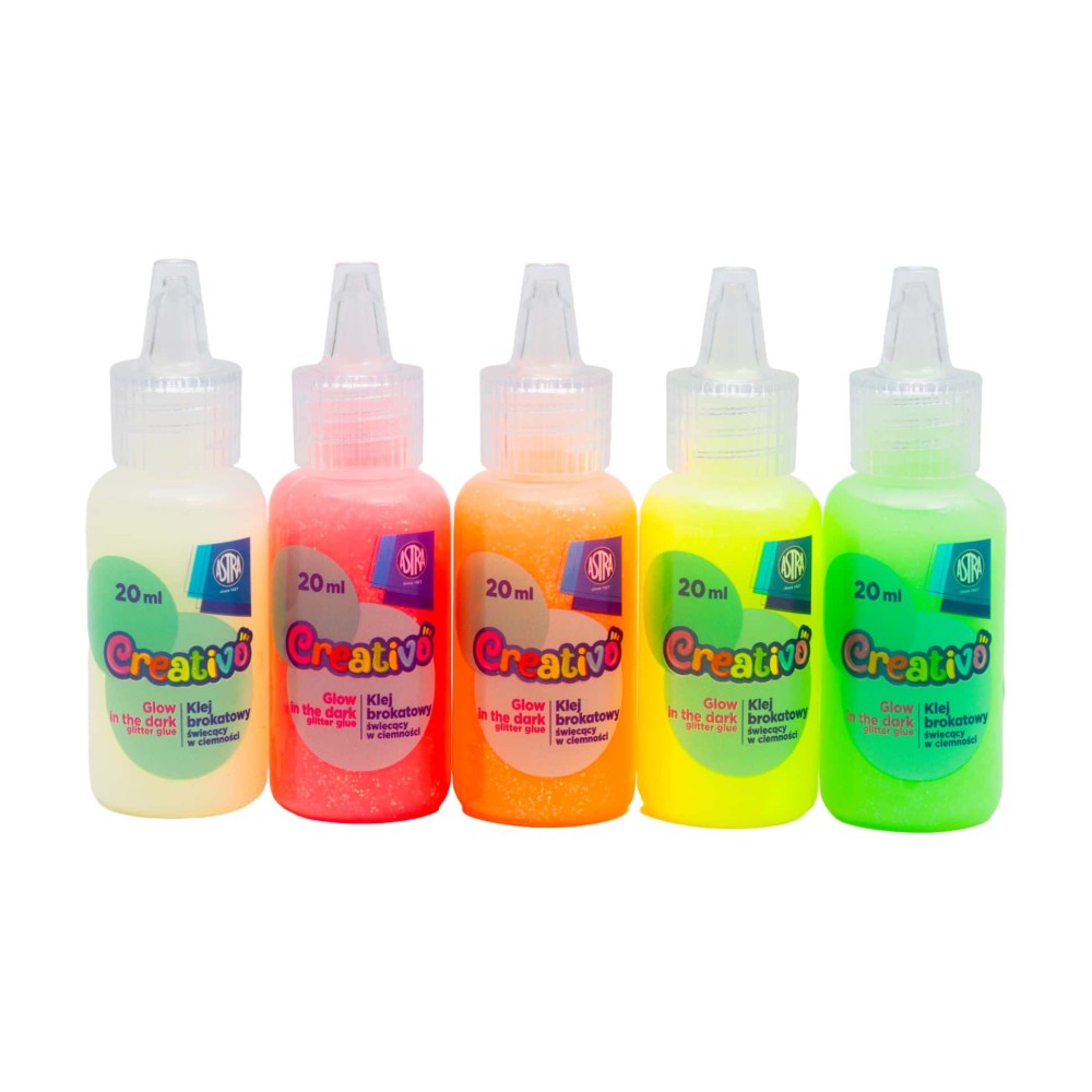 Set of glow in the dark glitter glues Creativo - Astra - 5 x 20 ml