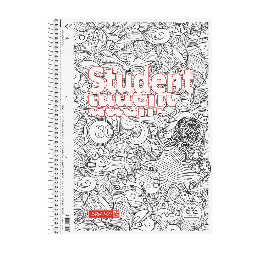 Kołozeszyt w kratkę Student Ośmiornica A4 - Brunnen - 90 g/m2 80 ark.