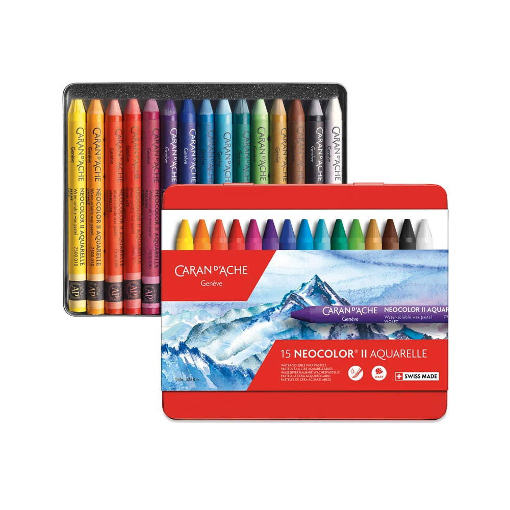 Set of Neocolor II watersoluble wax pencils - Caran d'Ache - 15 pcs.