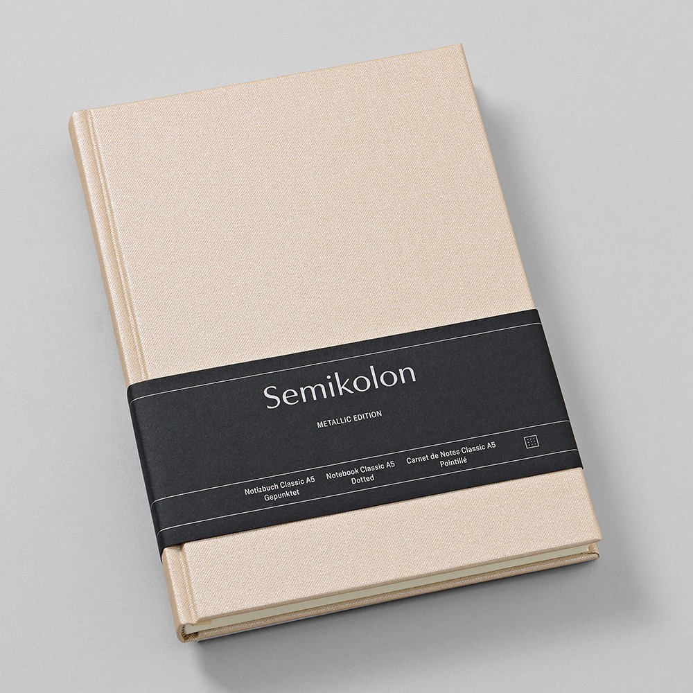 Notatnik w kropki Classic Metallic A5 - Semikolon - Satin Champagne
