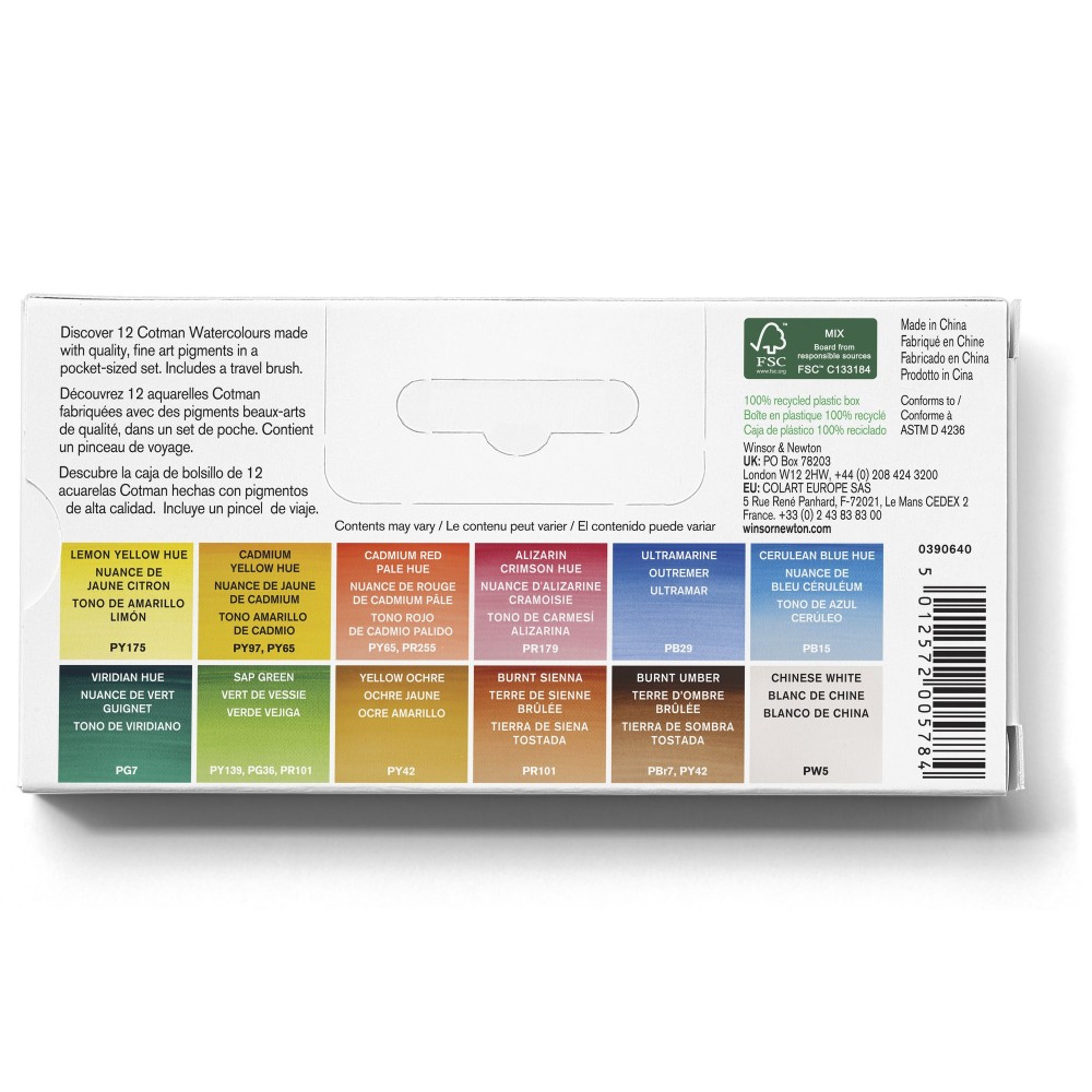 Cotman Watercolor Sketchers Pocket - Winsor & Newton - 12 colors