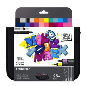 Promarker Modern Lettering set in case - Winsor & Newton - 25 pcs.