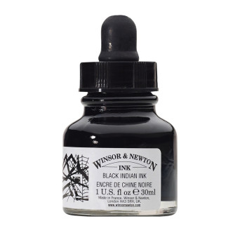 Tusz rysunkowy z zakraplaczem - Winsor & Newton - Black Indian, 30 ml
