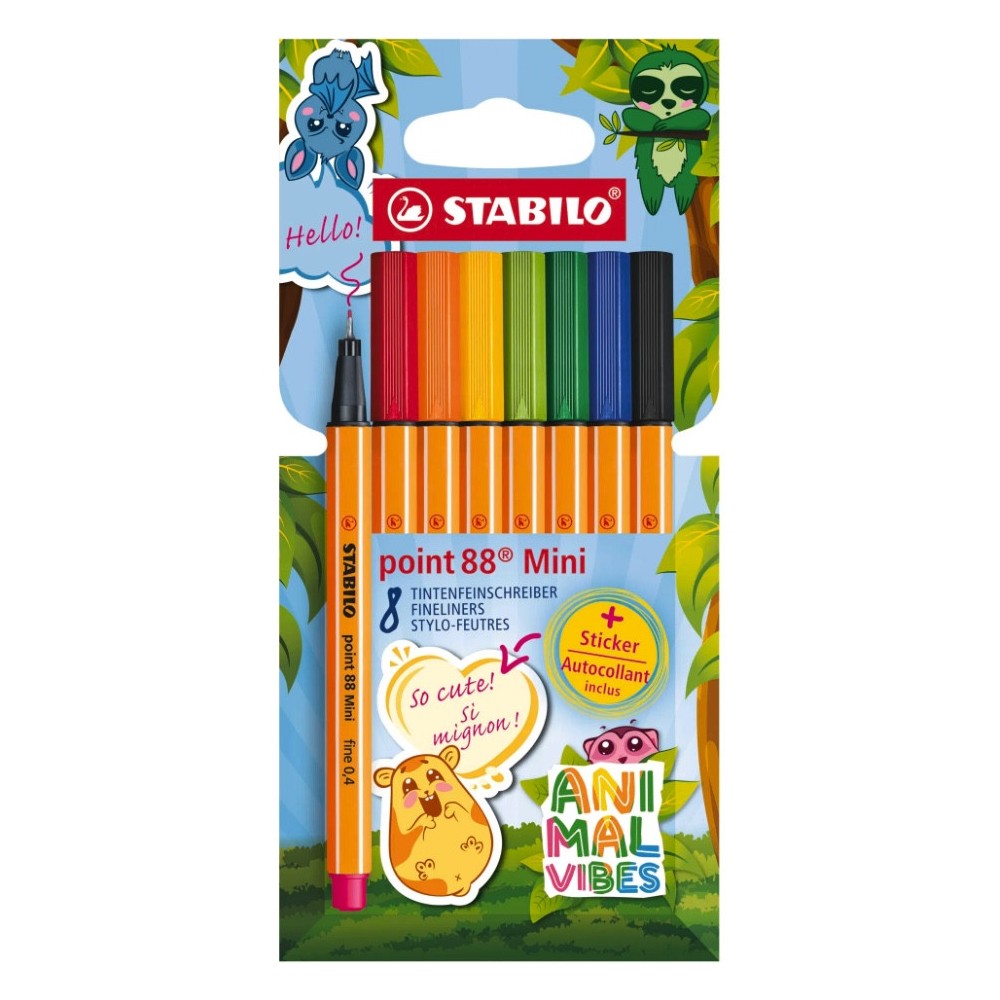 Set of Point 88 Mini Animal Vibes fine pens - Stabilo - 8 pcs.