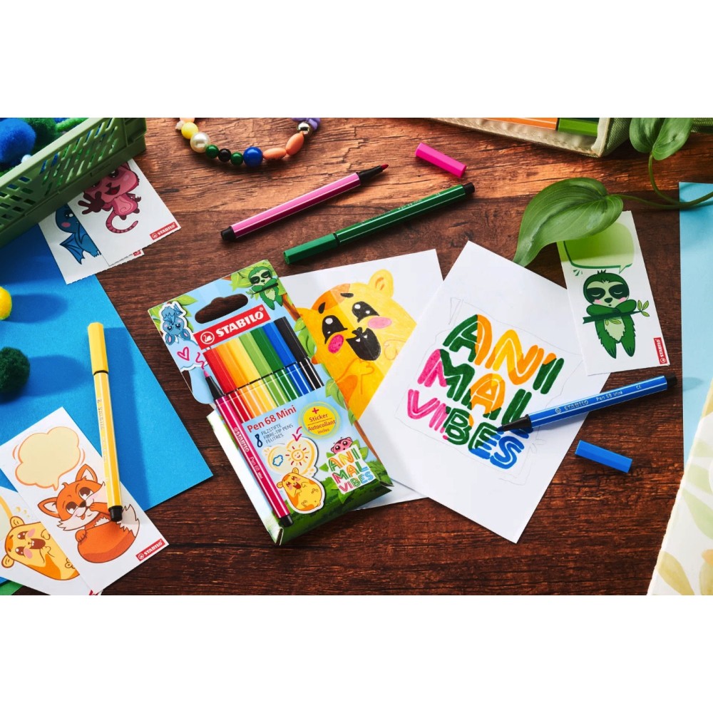 Set of felt-tip pens Pen 68 Mini Animal Vibes - Stabilo - 8 pcs