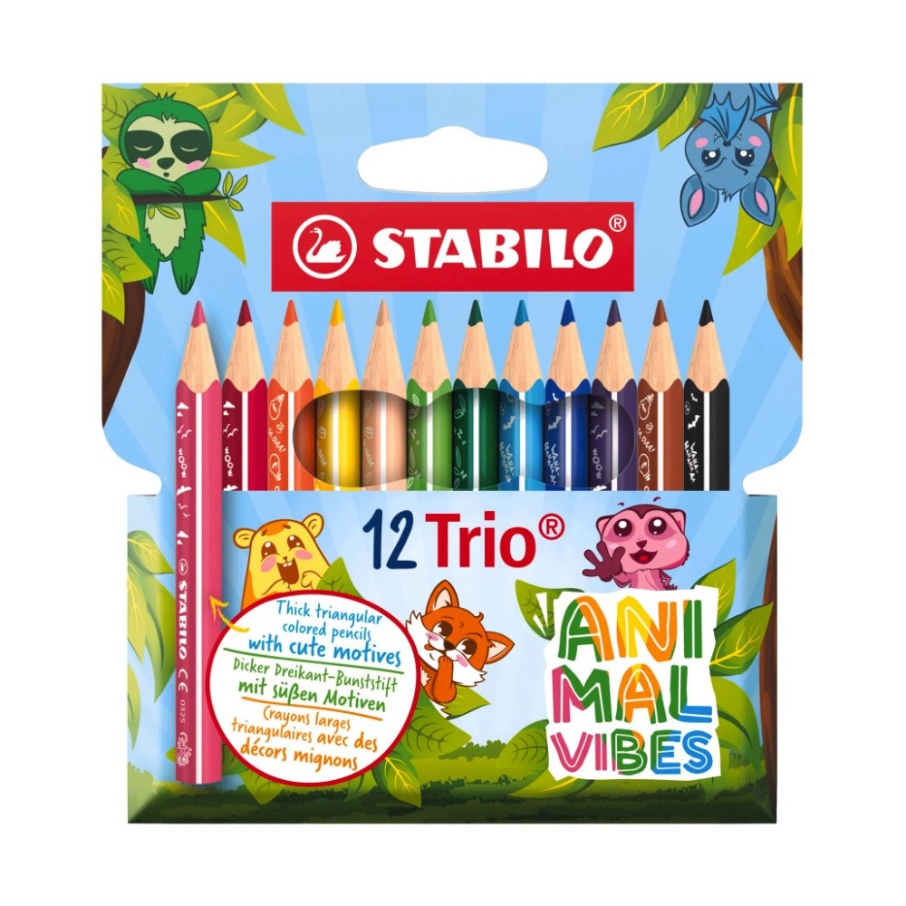 Zestaw trójkątnych grubych kredek Trio Animal Vibes - Stabilo - 12 szt.