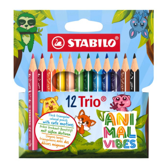 Zestaw trójkątnych grubych kredek Trio Animal Vibes - Stabilo - 12 szt.