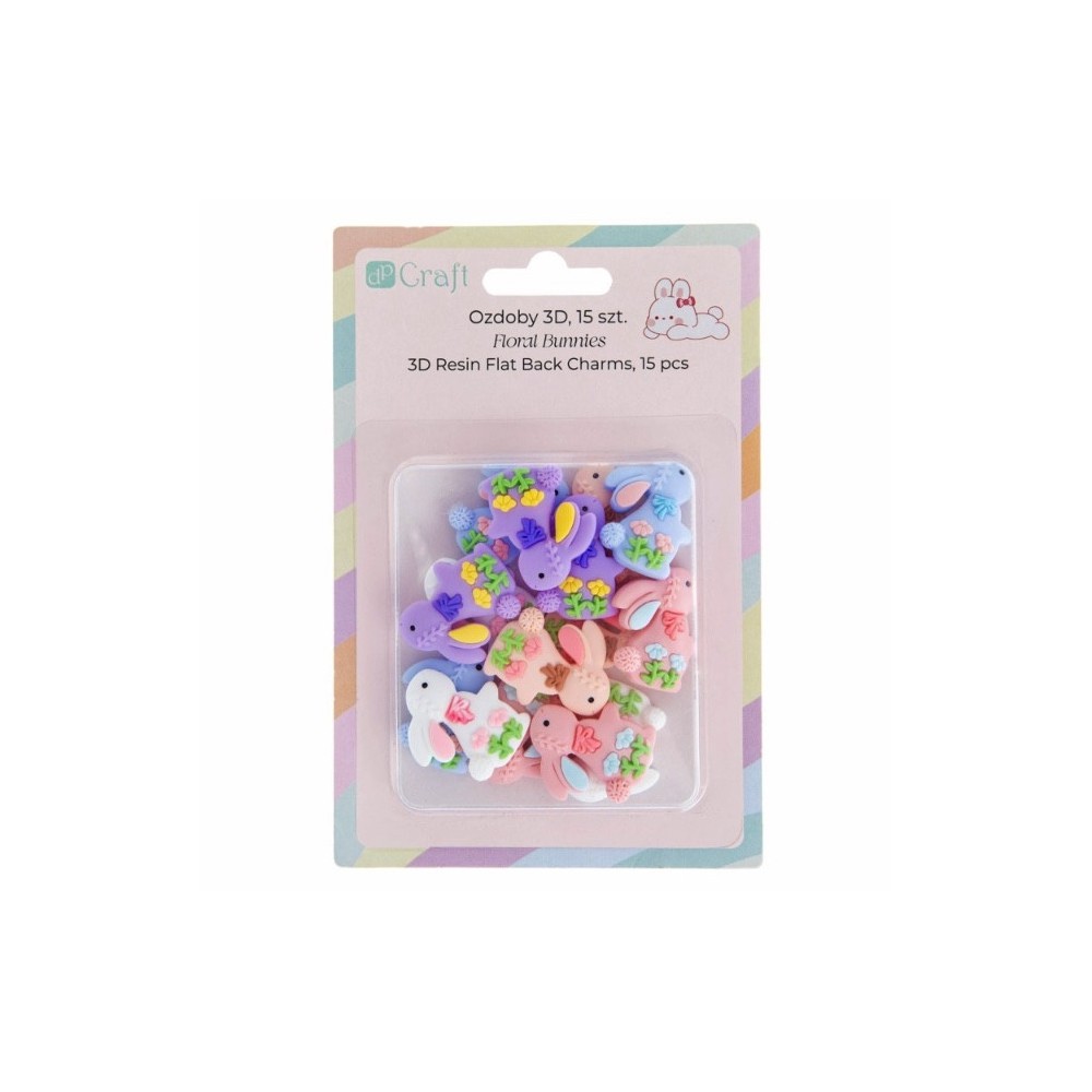 3D Resin flat back charms Floral Bunnies - DpCraft - 15 pcs.