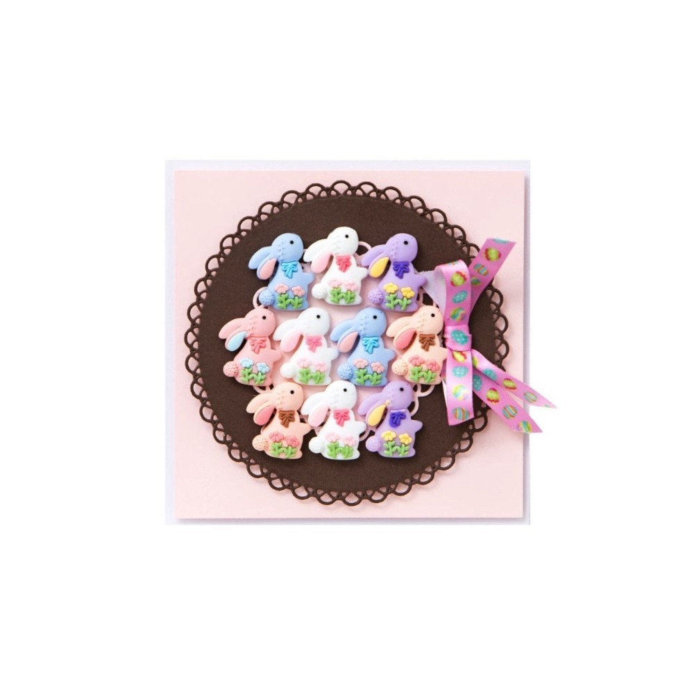 3D Resin flat back charms Floral Bunnies - DpCraft - 15 pcs.