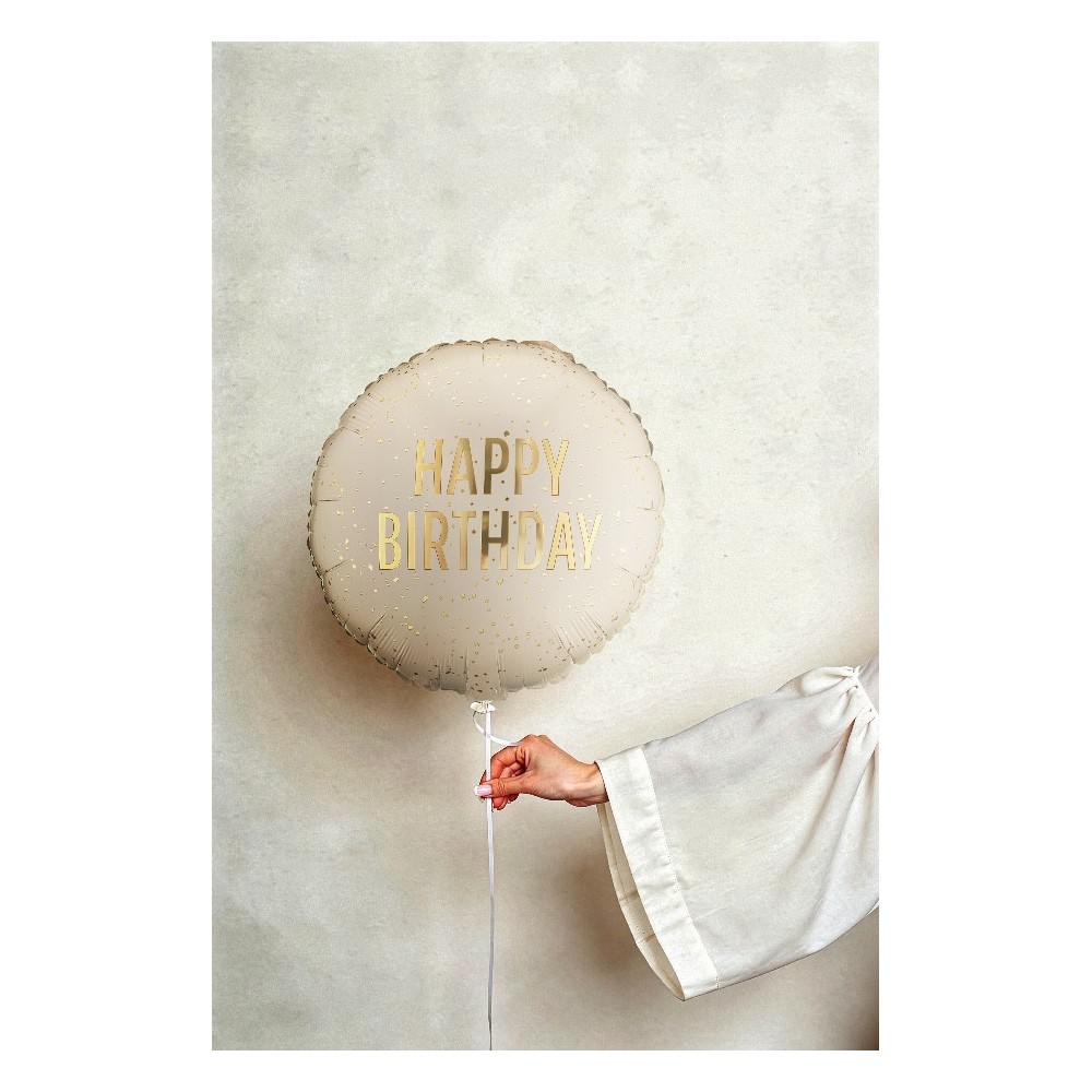 Balon foliowy Happy Birthday - beżowy 35 cm